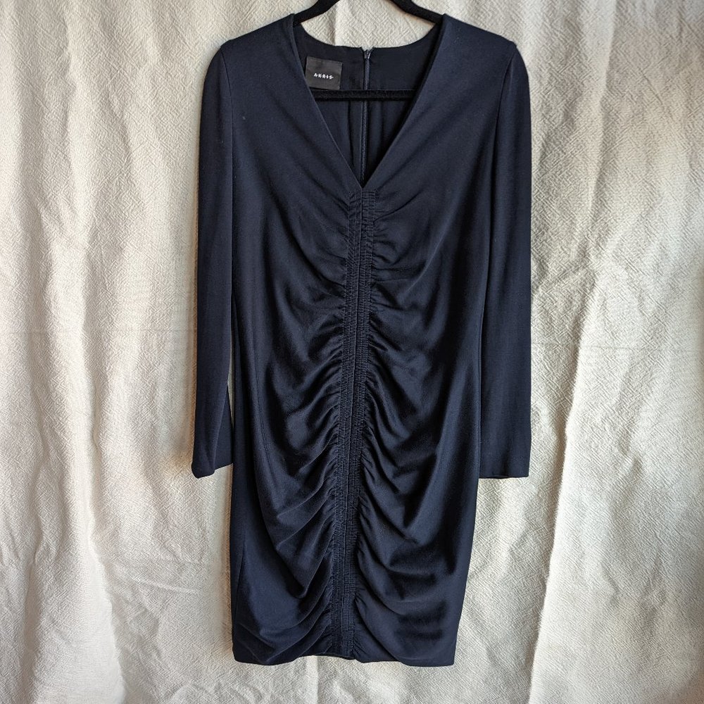 Akris Navy Gathered Midi Bodycon Dress